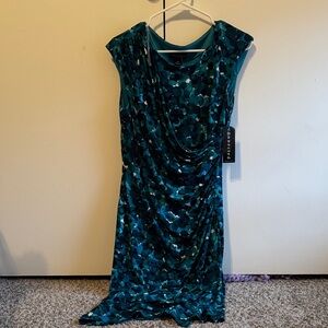 Connected Apparel Teal and Black Midi Dress
